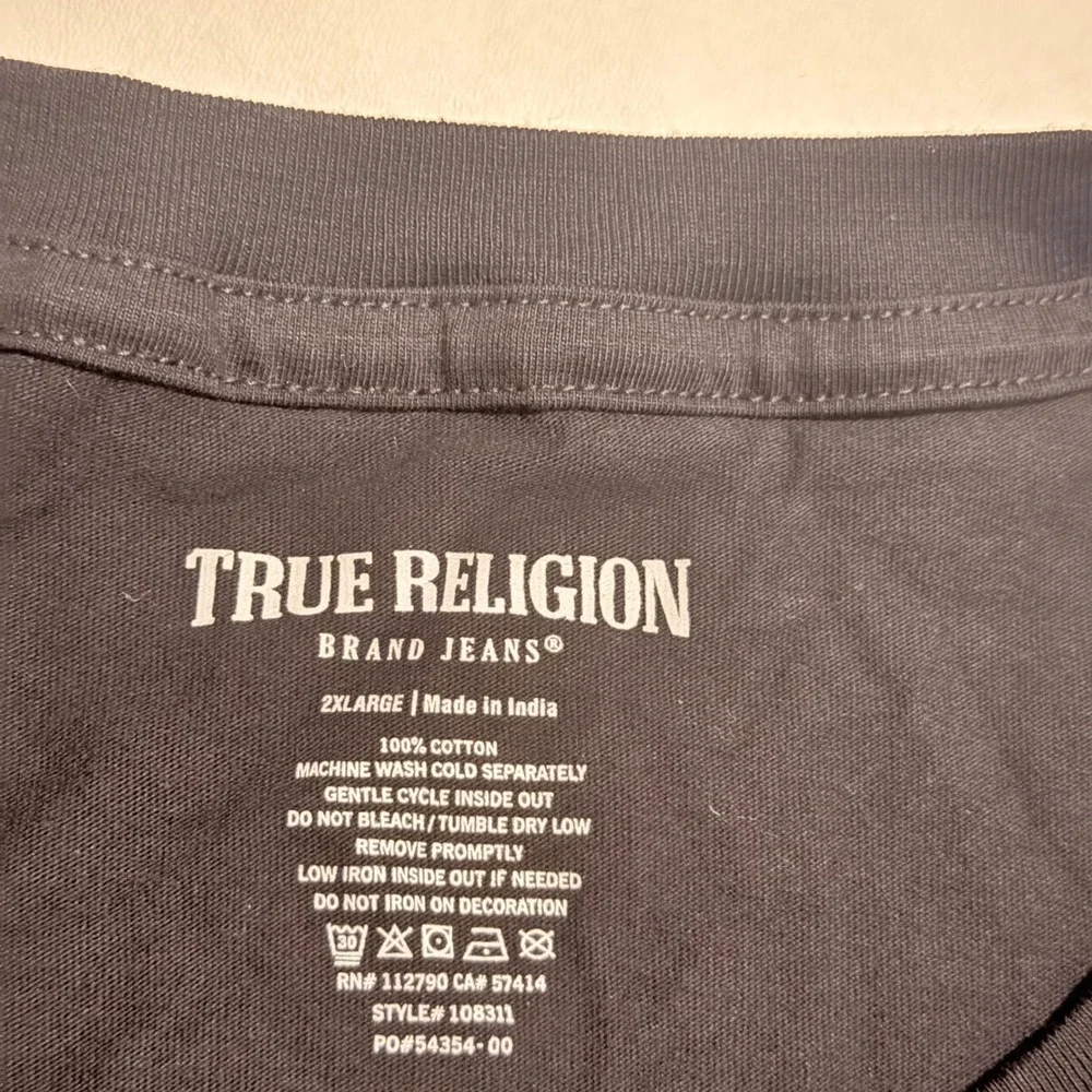True Religion T-Shirt Mens 2XL Black Gold Foil Logo Graphic Short Sleeve Tee